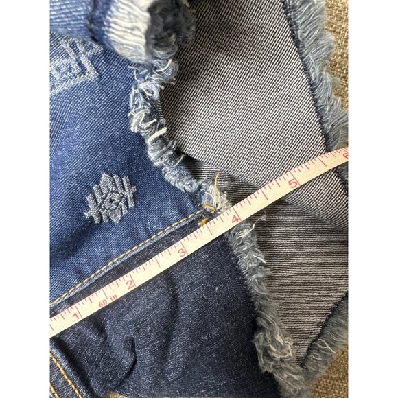 Bit & Bridle Womens Size 12 Blue Denim Aztec Print Frayed Hem Jean Shorts - Picture 6 of 6